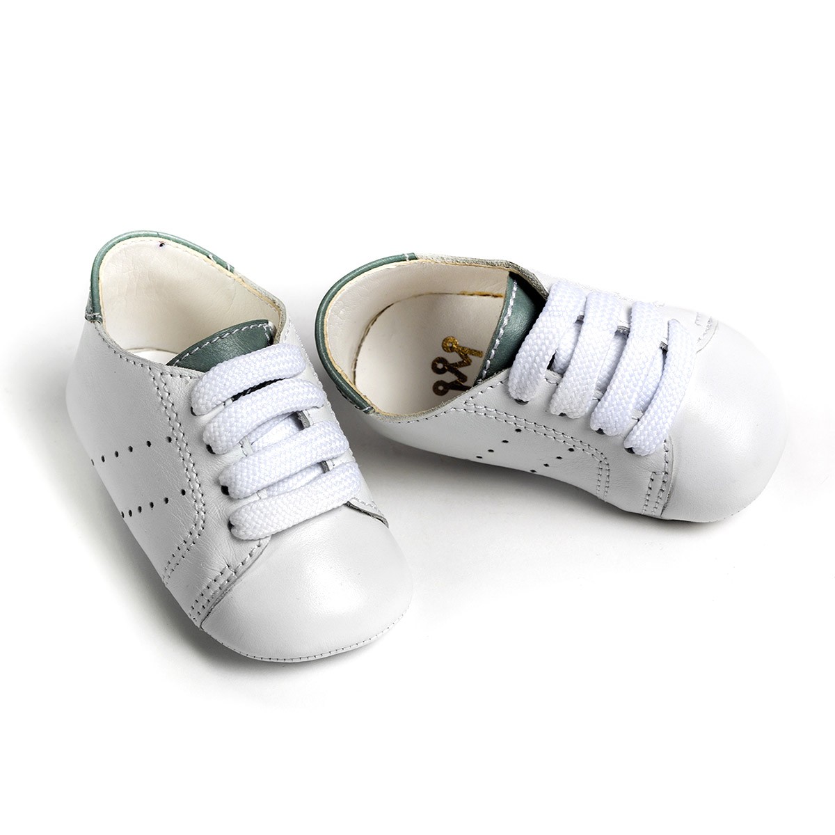 Ever Kid Βαπτιστικά Δερμάτινα Sneakers Αγκαλιάς Λευκό-Πράσινο Α401BΑ401B