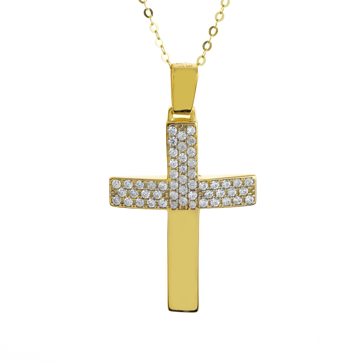 Σταυρός Χρυσός Κ9 με Αλυσίδα και Ζιργκόν Κωδ: 301829