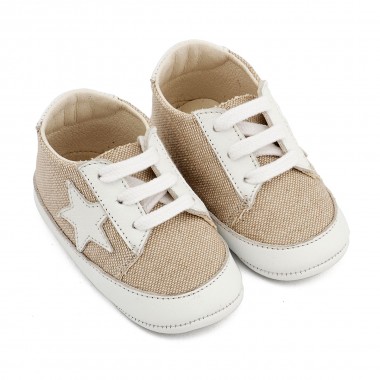 Υφασμάτινο Δετό Sneaker  MI1135 Μπεζ Λευκό