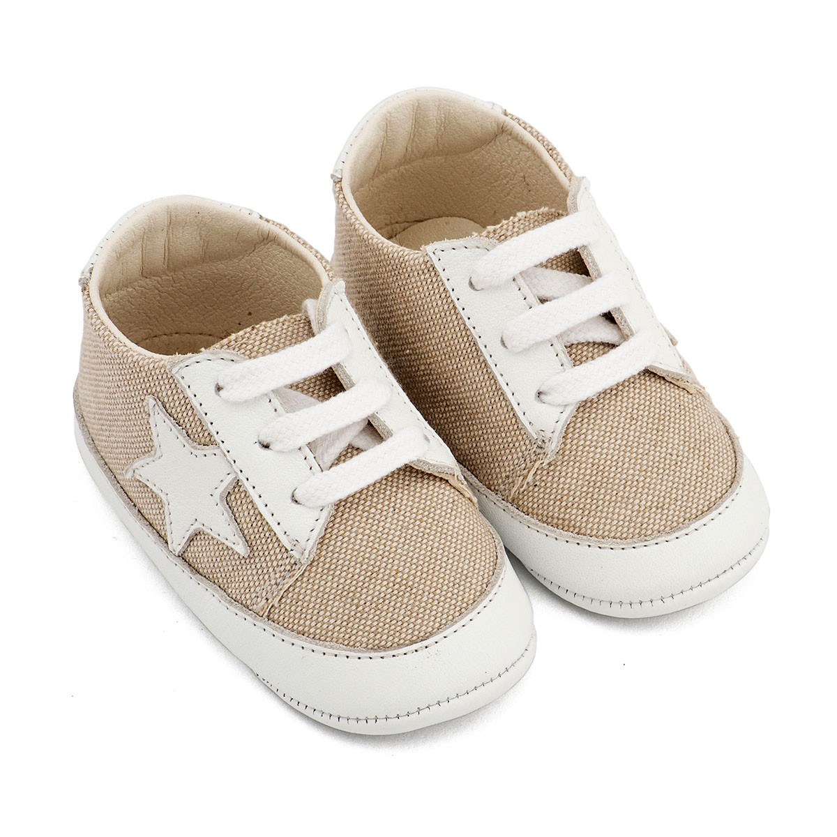 Υφασμάτινο Δετό Sneaker  MI1135 Μπεζ Λευκό
