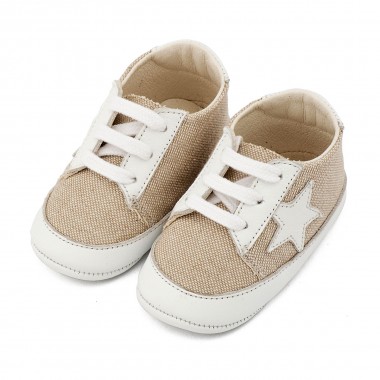 Υφασμάτινο Δετό Sneaker  MI1135 Μπεζ Λευκό
