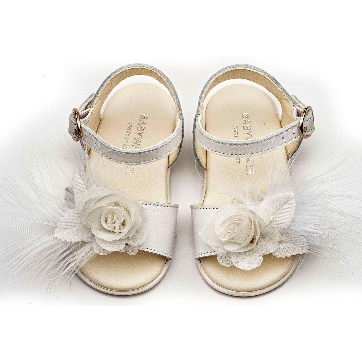 Πέδιλο Διακοσμημένο με Χειροποίητο Λουλούδι με Πούπουλα PRI2662 Λευκό