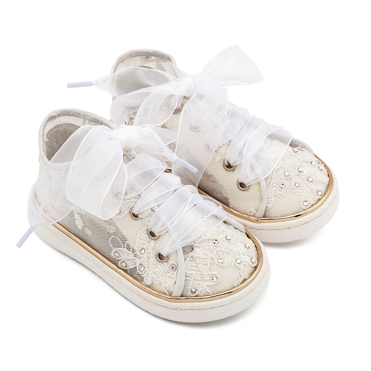 Sneaker απο Ύφασμα Φιλντιρέ Λουλούδια LU6129 Λευκό