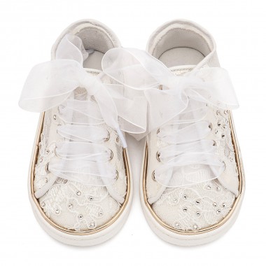 Sneaker απο Ύφασμα Φιλντιρέ Λουλούδια LU6129 Λευκό