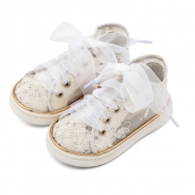 Sneaker απο Ύφασμα Φιλντιρέ Λουλούδια LU6129 Λευκό