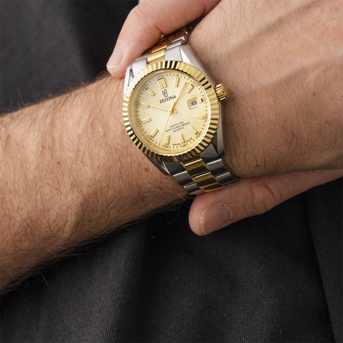 Festina Swiss Made Classic Ρολόι Μπαταρίας με Δίχρωμο Μπρασελέ Κωδ: F20085/A
