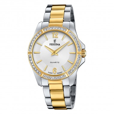 Festina Mademoiselle Crystals Ρολόι Μπαταρίας με Δίχρωμο Μπρασελέ Κωδ: F20594/1