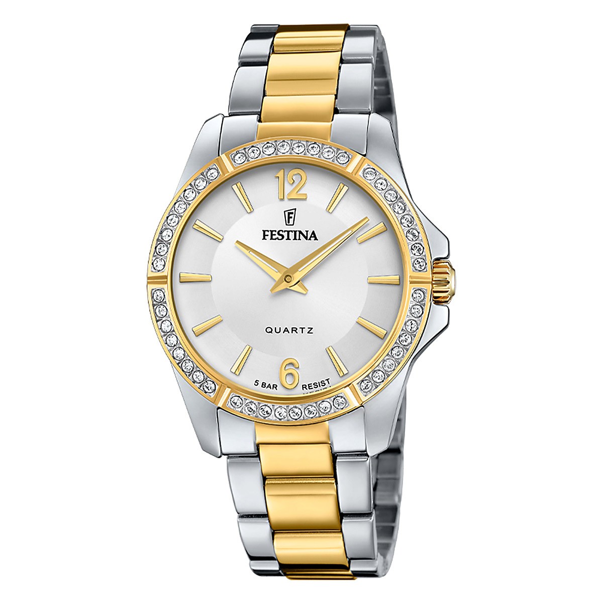 Festina Mademoiselle Crystals Ρολόι Μπαταρίας με Δίχρωμο Μπρασελέ Κωδ: F20594/1